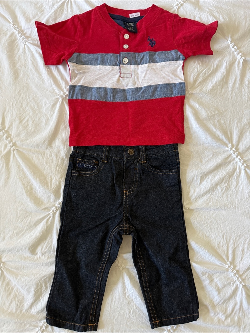 U.S. Polo Assn. Red, White & Gray Striped Henley Tee 12M